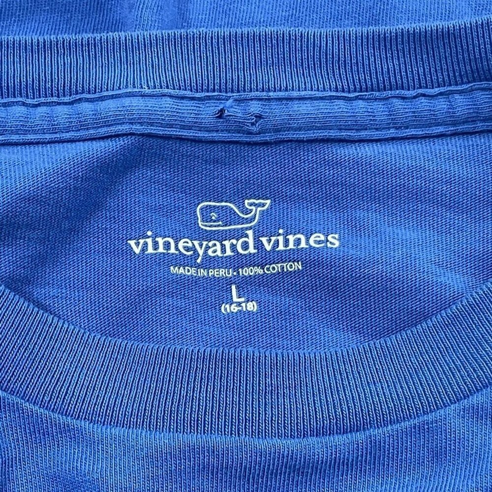 Vineyard Vines Sailing Boat TShirt Kid Boy Girl Size L 16/18 Long Sleeve Blue - Picture 8 of 10